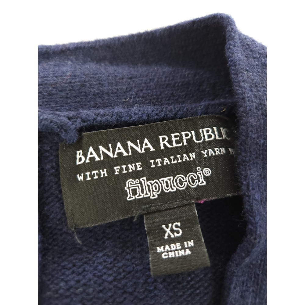 Banana Republic Sweater Women XS Blue V-neck Merino Wool Knit Button Filpucci - Picture 3 of 11